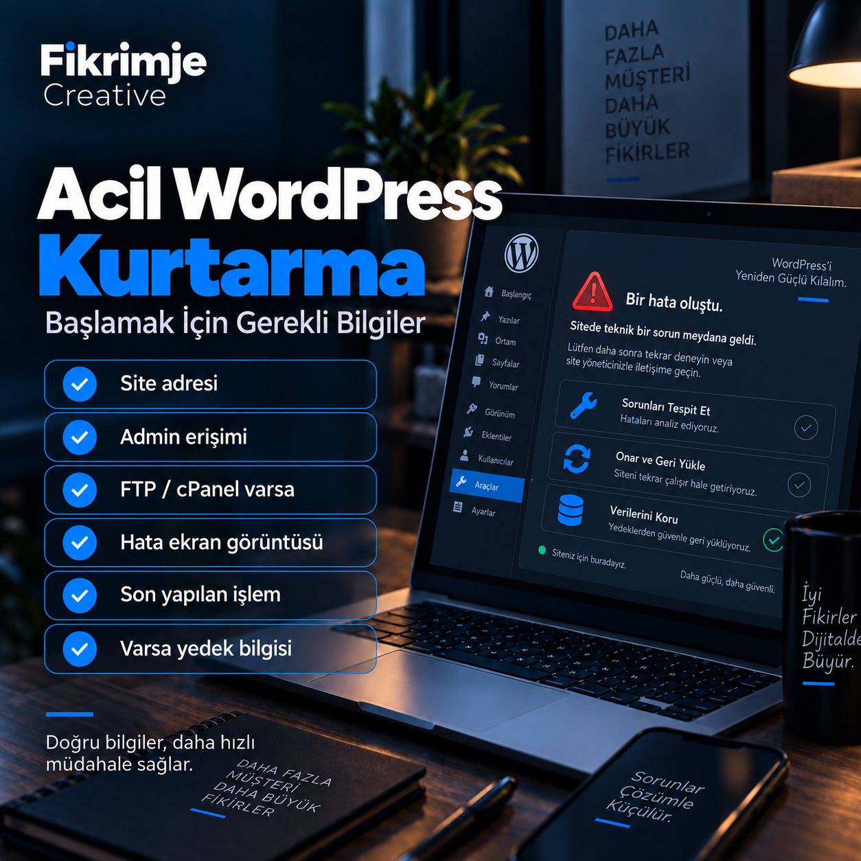 Acil WordPress Kurtarma için gerekli bilgiler